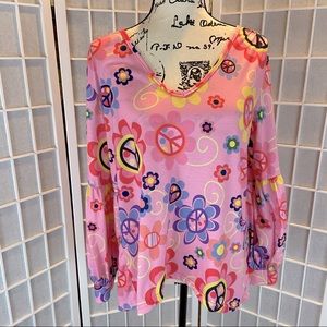 Womens Sz Large Baby Doll Peace Signs Hobo Blouse